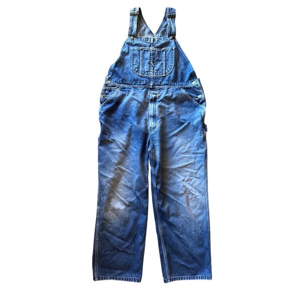 Vintage Roebucks Faded Medium Wash Denim Baggy Carpenter Overalls Size 44 XL - Picture 1 of 8